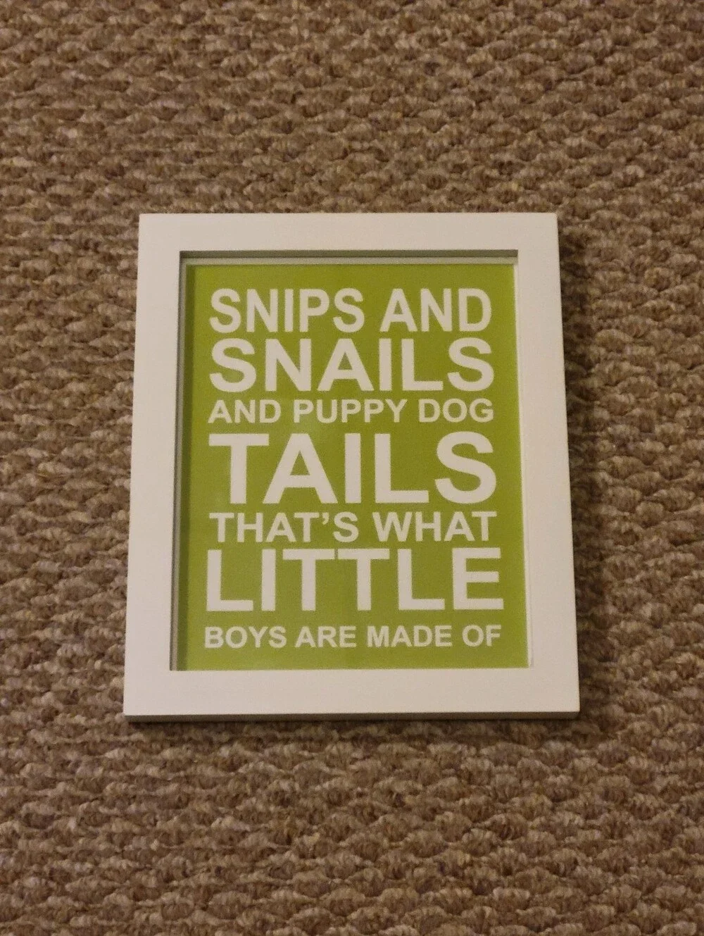 White Framed Green Wall Art Print - Snips and Snails Quote